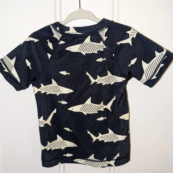 Tea Collection Boys Navy and Cream Shark Print Swim Rashguard - Picture 3 of 3